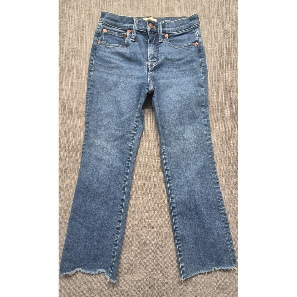 Madewell women's Cali-Demi Boot denim blue jeans 25P frayed hem Cotton stretch